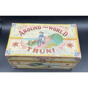 Lovely Rare 1800’s AROUND THE WORLD TRUNK BY THE BLISS COMPANY Great Color! TO12